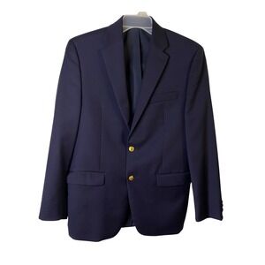 Perlis Mens Navy Blue 100% Wool Gold Buttons Blazer Jacket 38R 38 Regular